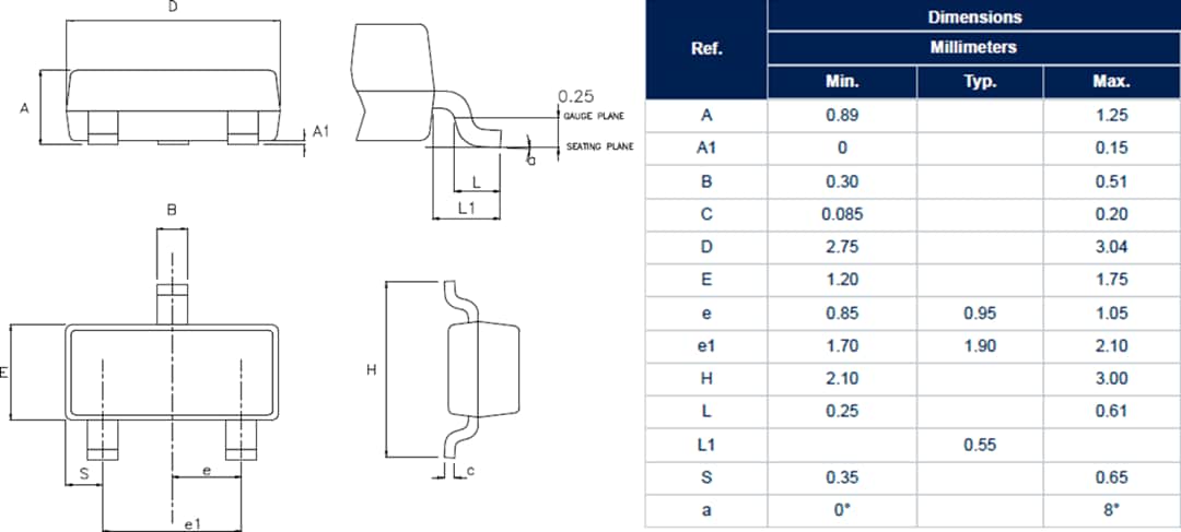 Plan mécanique - STMicroelectronics Thyristor SCR 0,8 A X0115ML
