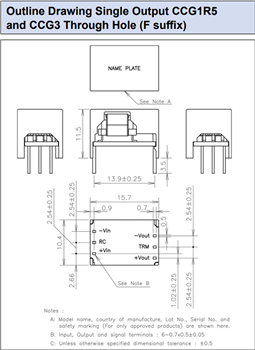 Plan mécanique - TDK-Lambda Convertisseurs CC-CC isolés CCG 1,3 W à 10 W