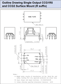Plan mécanique - TDK-Lambda Convertisseurs CC-CC isolés CCG 1,3 W à 10 W
