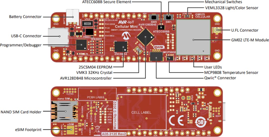 Microchip Technology Carte de développement mini cellulaire AVR-IoT (EV70N78A)
