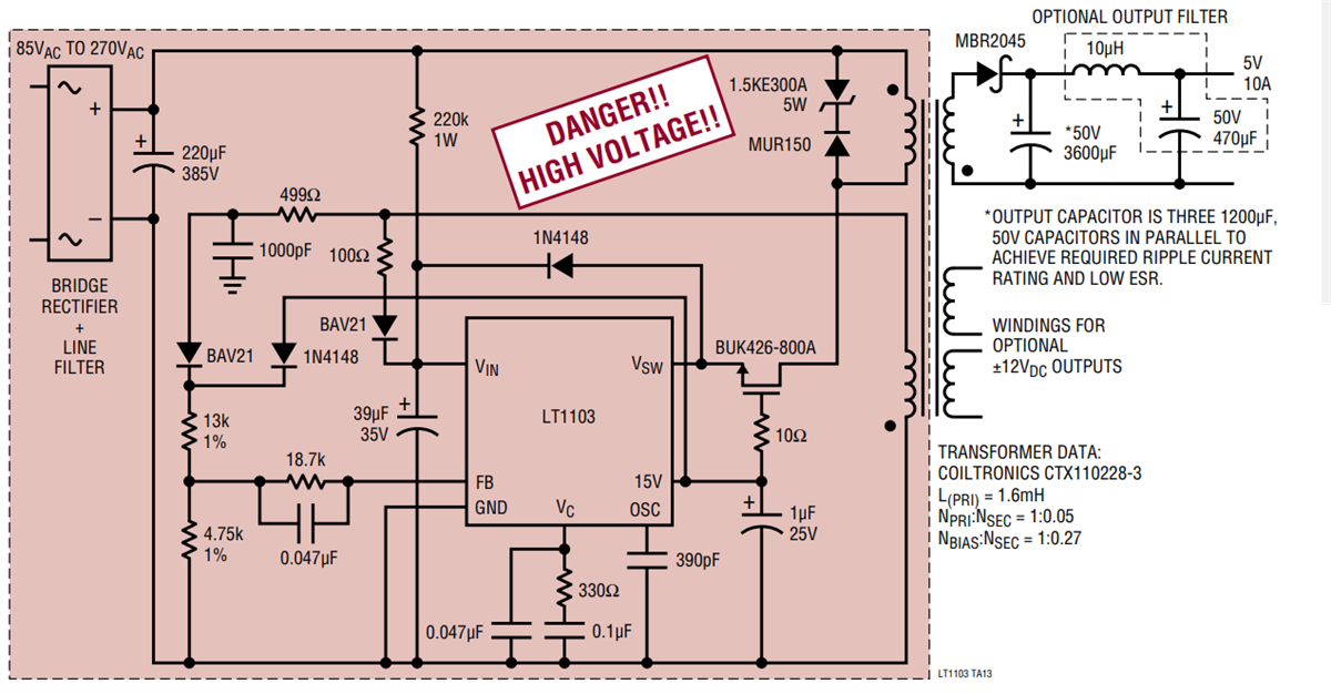 Analog Devices Inc. Régulateurs de commutation hors ligne LT1105
