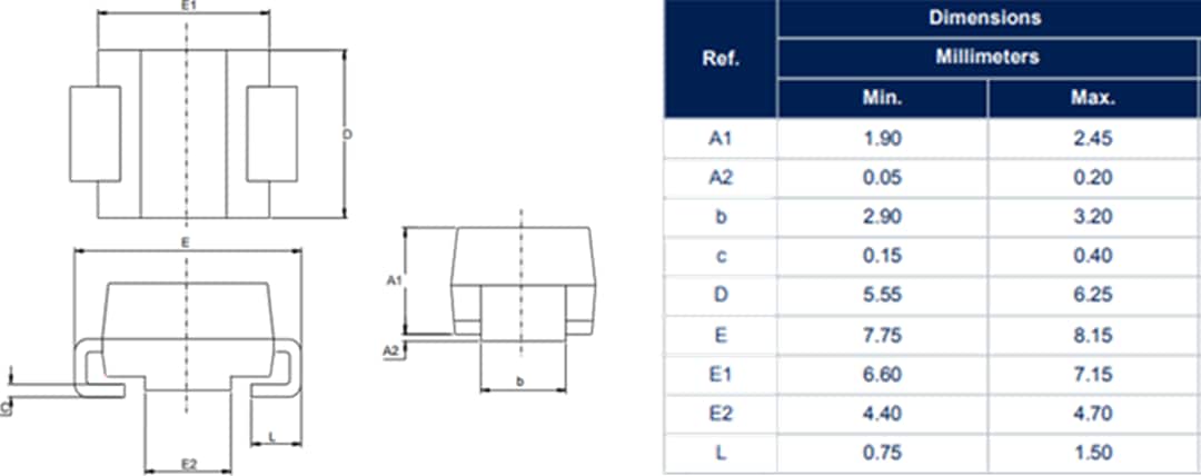 Plan mécanique - STMicroelectronics Diodes de suppression de tension transitoire SMC30J