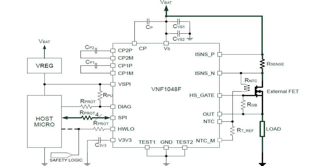 Schéma du circuit d'application - STMicroelectronics Contrôleur de commutateur côté haut automobile VNF1048F