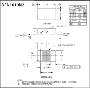 Plan mécanique - Semtech Diodes TVS haute surtension PowerClamp™