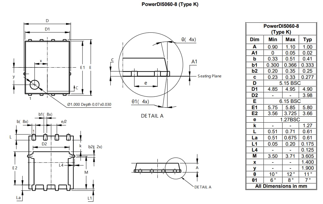 Plan mécanique - Diodes Incorporated MOSFET à mode d'amélioration à canal N DMTH41M2SPSQ