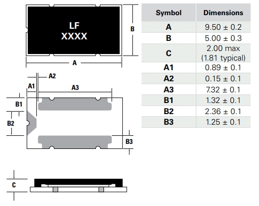 Plan mécanique - Littelfuse Fusibles de gestion de batterie / pile à montage en surface ITV9550