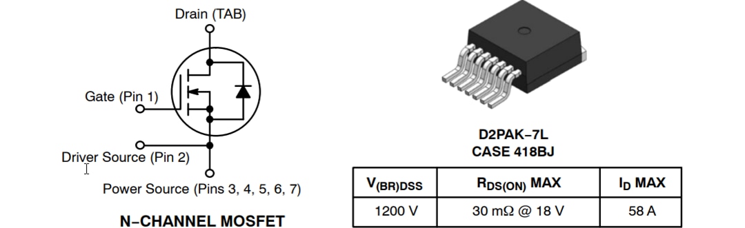 Schéma - onsemi MOSFET au SiC série M3S 1 200 V NTBG022N120M3S