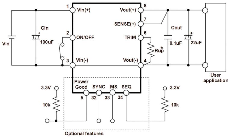 Schéma du circuit d'application - TDK-Lambda Convertisseurs Buck CC-CC non isolés série RGA