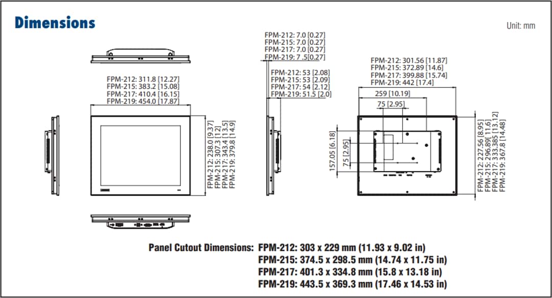 Plan mécanique - Advantech Moniteurs industriels FPM-200