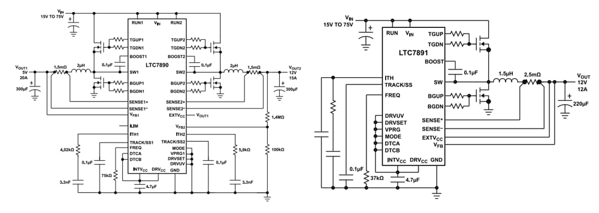 Schéma du circuit d'application - Analog Devices Inc. Contrôleurs abaisseurs synchrones LTC7890/1