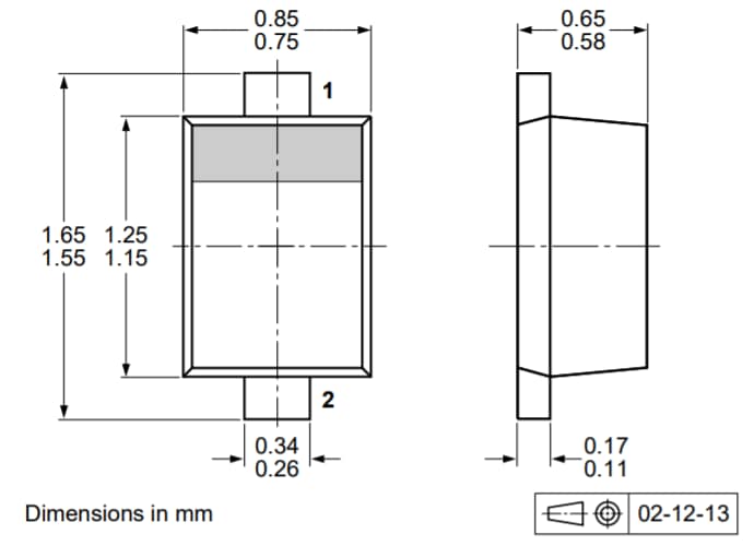 Plan mécanique - Nexperia Diodes de régulation de tension pour courants faibles BZX58550