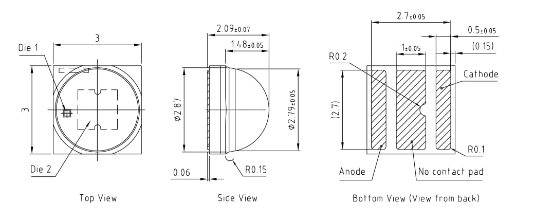 Plan mécanique - ams OSRAM OSLON® carrée GW CSSRM3.LED haute puissance PM