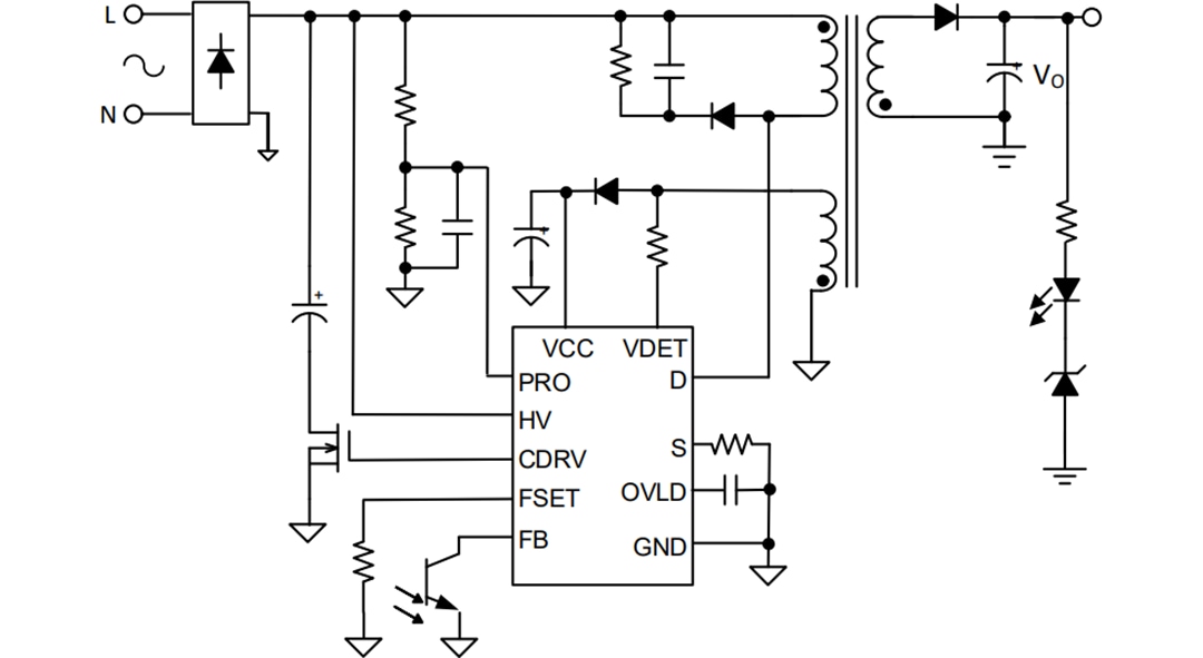 Schéma du circuit d'application - Renesas Electronics Régulateur Flyback hors ligne 900 V RAA223181