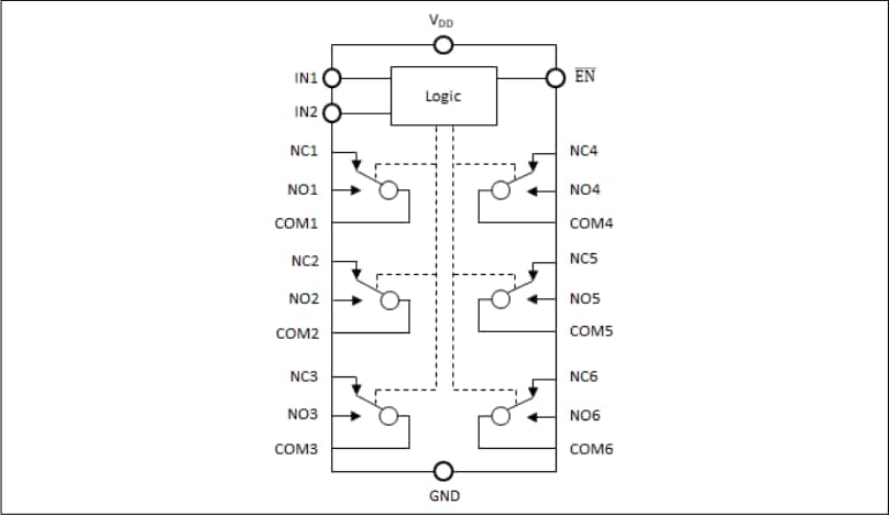 Schéma de principe - Diodes Incorporated Multiplexeur/démultiplexeur 1:2 PI3A27518Q