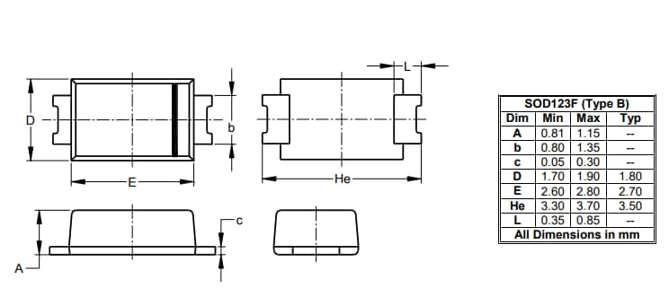 Plan mécanique - Diodes Incorporated Redresseurs à récupération standard S1MSWFM et S1MSWFMQ