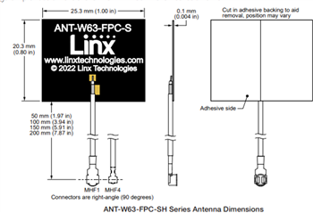 Plan mécanique - TE Connectivity / Linx Technologies Antennes 6/6E Wi-Fi® ANT‐W63-FPC