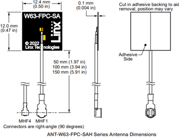 Plan mécanique - TE Connectivity / Linx Technologies Antennes 6/6E Wi-Fi® ANT‐W63-FPC