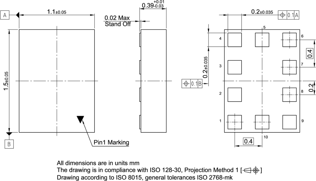 Plan mécanique - Infineon Technologies Commutateur de réglage d'antenne RF ultra-élevé BGSA400ML10
