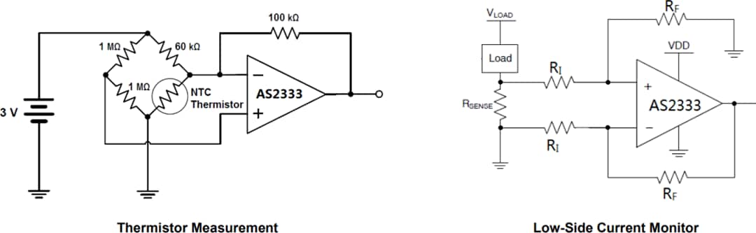 Schéma du circuit d'application - Diodes Incorporated Amplificateur opérationnel (ampli-op) sans dérive AS2333Q