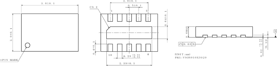 Plan mécanique - ROHM Semiconductor CI de protection de port de dissipation USB Type-C™ BD91N01NUX