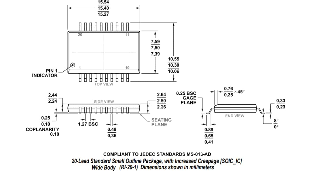Plan mécanique - Analog Devices Inc. Isolateurs de port USB 2.0 ADuM4165 et ADuM4166