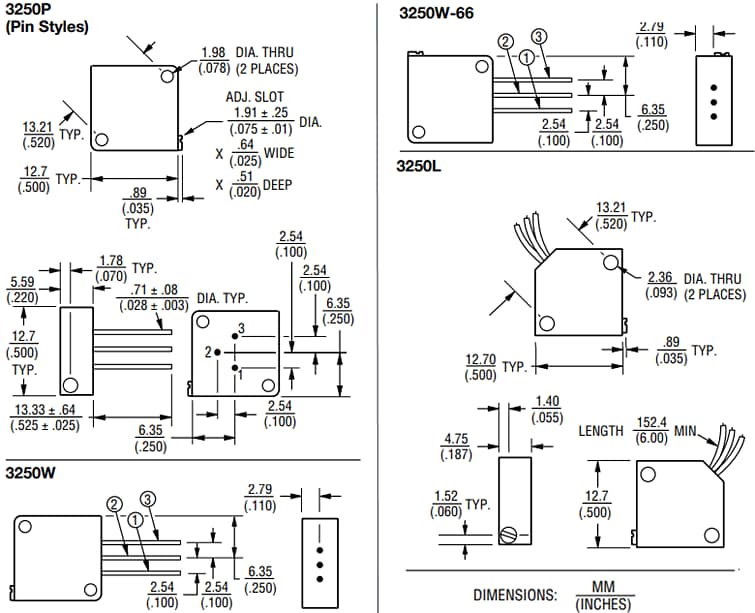 Bourns Potentiomètres ajustables Trimpot® 3250