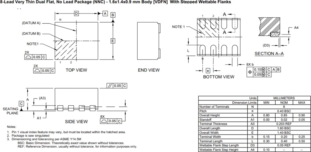 Plan mécanique - Microchip Technology Tampons d'horloge PCIe SY75602, SY75603, SY75604