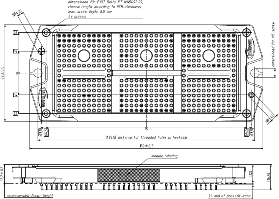 Plan mécanique - Infineon Technologies Module IGBT EasyPACK™ F3L600R10W4S7F_C22