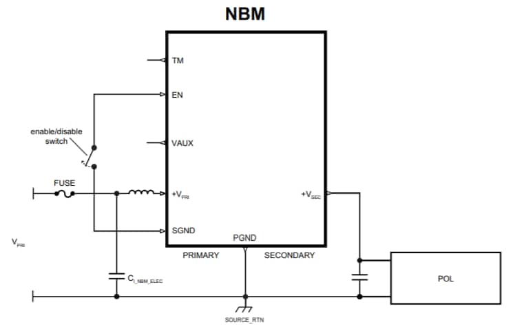 Schéma du circuit d'application - Vicor Convertisseurs CC-CC NBM6123T