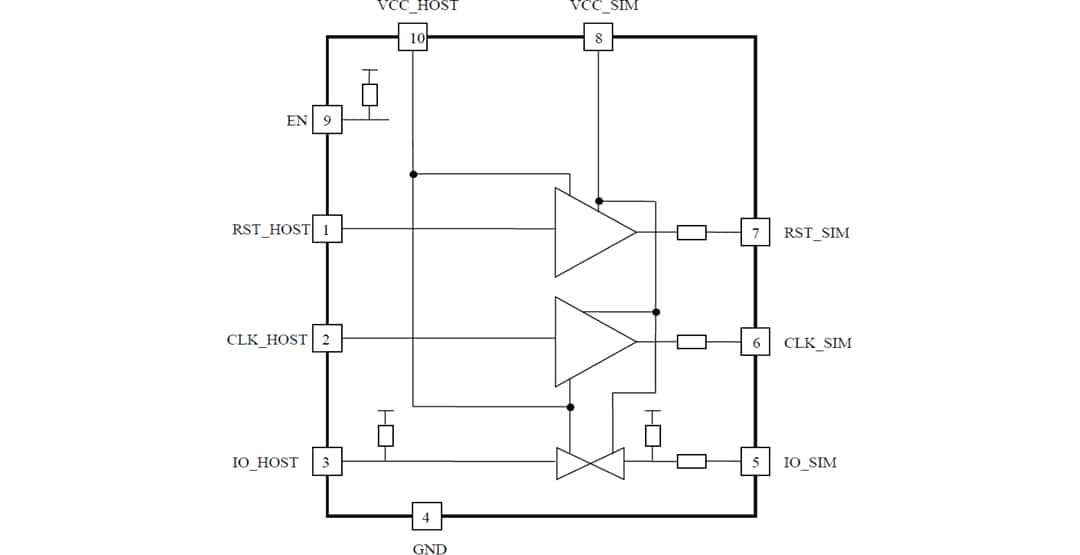 Schéma de principe - Diodes Incorporated Décalage de niveau d'interface de carte SIM PI4ULS3V4103