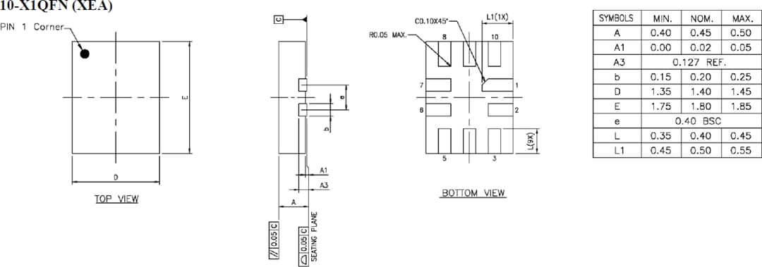 Plan mécanique - Diodes Incorporated Décalage de niveau d'interface de carte SIM PI4ULS3V4103