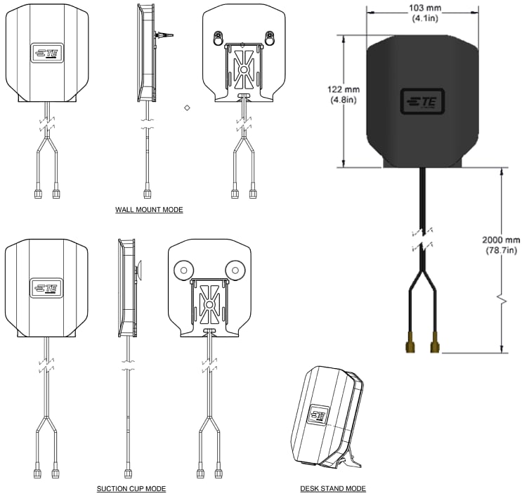 Plan mécanique - TE Connectivity Antennes d'accès sans fil MIMO 5 G, 4G/LTE RP20 lite
