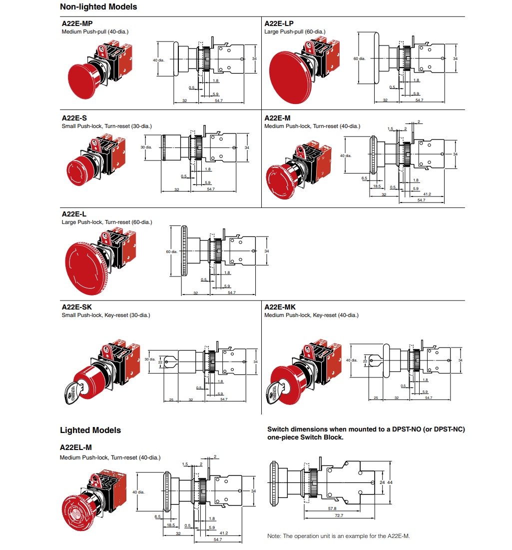Omron Industrial Automation Interrupteurs à arrêt d'urgence A22E