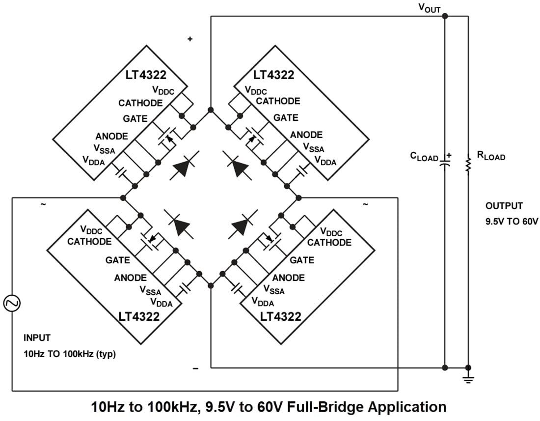 Schéma du circuit d'application - Analog Devices Inc. Contrôleurs redresseurs actifs flottants LT4322