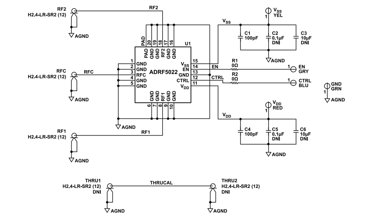 Schéma - Analog Devices Inc. Carte d'évaluation ADRF5022-EVALZ