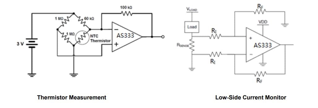 Schéma du circuit d'application - Diodes Incorporated Amplificateurs opérationnels CMOS micro-puissance AS333x