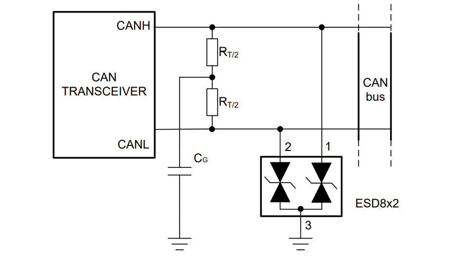 Schéma du circuit d'application - Texas Instruments Diodes de protection ESD à 2 canaux 36 V ESD8x2