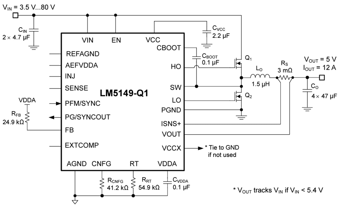 Schéma - Texas Instruments Contrôleur CC-CC Buck synchrone LM5149/LM5149-Q1