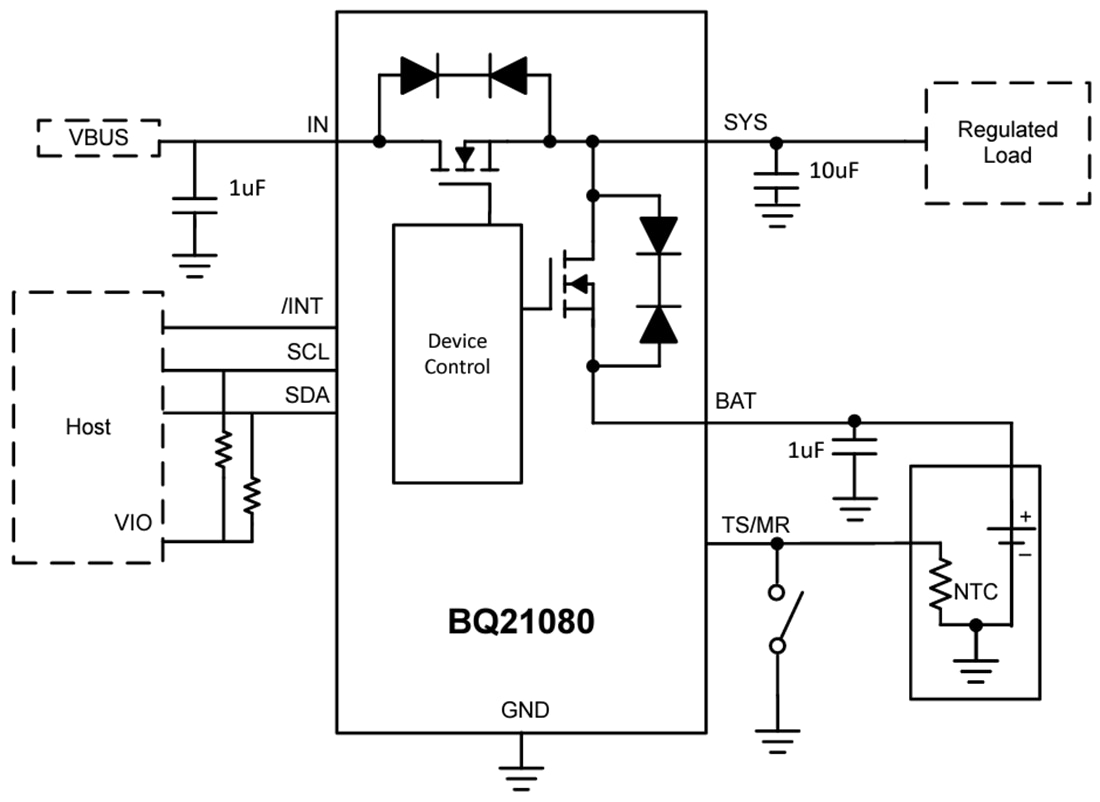 Schéma - Texas Instruments CI de chargeur de batterie linéaire bq21080