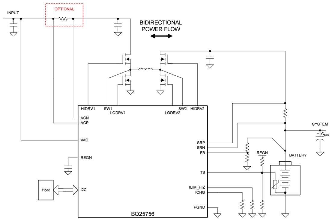 Schéma - Texas Instruments Contrôleur de charge Buck-Boost bq25756