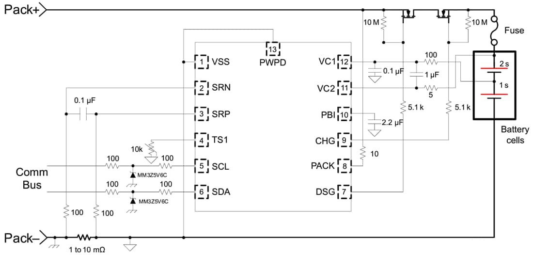 Schéma - Texas Instruments Jauge de charge de batterie bq28Z620