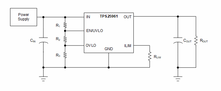 Schéma - Texas Instruments Fusible électronique 100 mΩ TPS25961