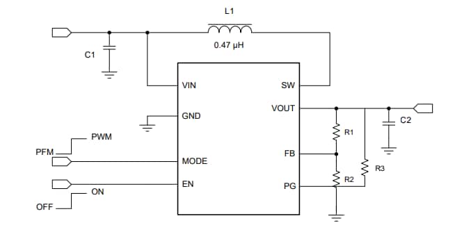 Schéma du circuit d'application - Texas Instruments Convertisseur Boost synchrone TPS61033x/TPS61033x-Q1 