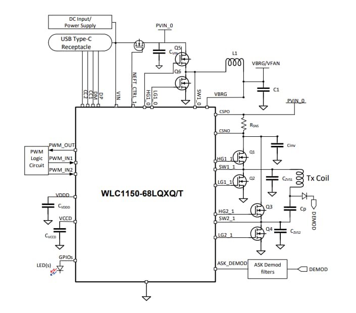 Schéma du circuit d'application - Infineon Technologies CI de chargement sans fil