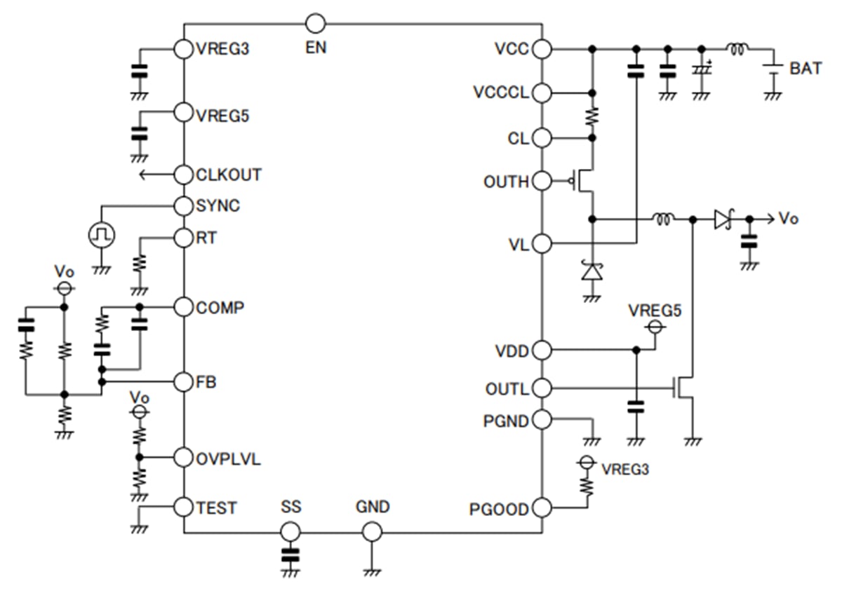 Schéma du circuit d'application - ROHM Semiconductor Régulateur de commutation Buck-Boost BD9036EFV-C 
