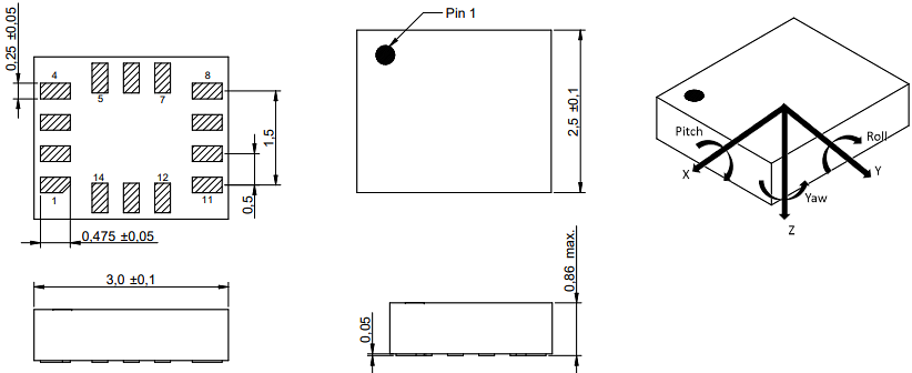 Plan mécanique - Würth Elektronik Unité de mesure inertielle (IMU) à 6 axes WSEN-ISDS