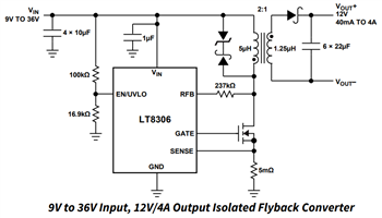 Schéma du circuit d'application - Analog Devices Inc. contrôleurs Flyback isolés sans optoélectronique LT8306