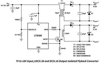 Schéma du circuit d'application - Analog Devices Inc. contrôleurs Flyback isolés sans optoélectronique LT8306