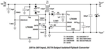 Schéma du circuit d'application - Analog Devices Inc. contrôleurs Flyback isolés sans optoélectronique LT8306