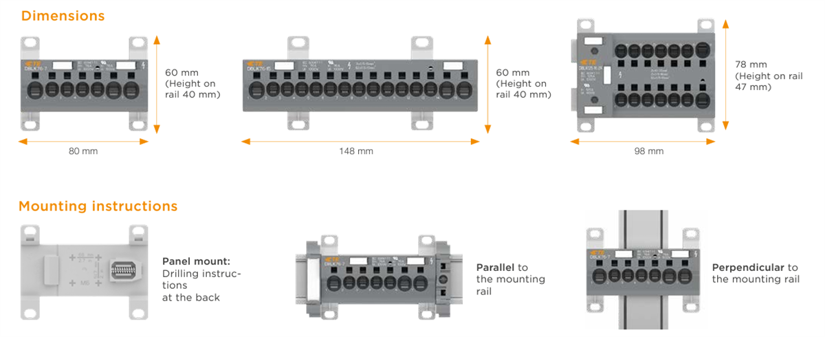 Plan mécanique - TE Connectivity / Entrelec Blocs de distribution d’alimentation DBLK